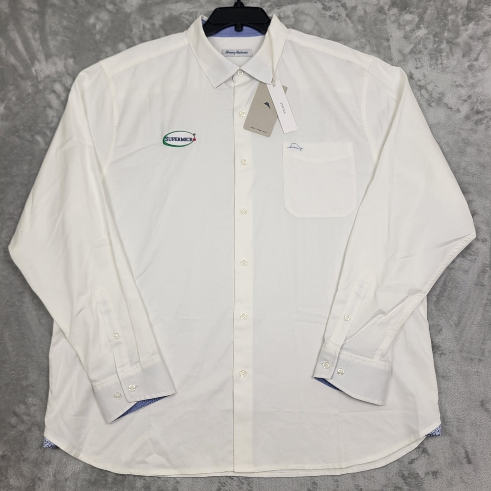 Tommy Bahama Men's XL White Button Up Long Sleeve Shirt Cotton Silk Logo (NWT)